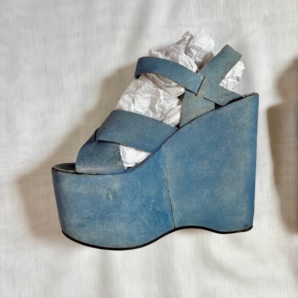1970s Blue Leather Platform Heels Strappy Shoe 6" Heel Greek Leather by Alpi - Picture 6 of 12